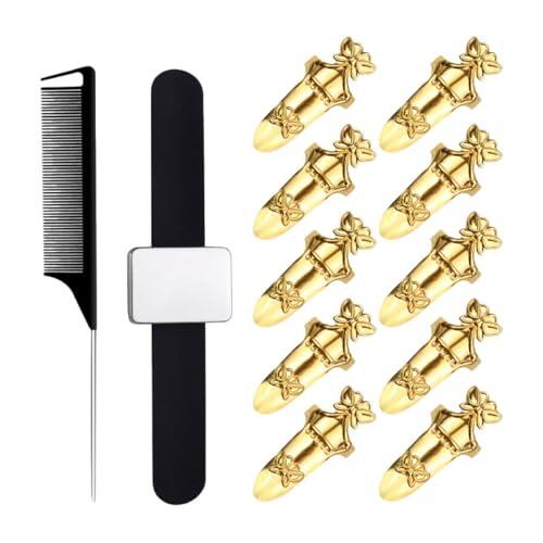 MAGICLULU Anillos Metálicos para Separar y Seccionar el Cabello, Set de 10 Piezas Doradas Gancho Negro y Peinetas Cuadradas Negras, Herramienta Profesional para Peinados, Trenzas y Rastas