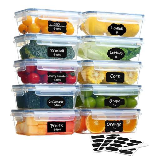 Goldeluxe 10 recipientes herméticos con tapa (5 x 1 L + 5 x 840 ml), cajas para congelación y preparación de alimentos, sin BPA, herméticos, apilables