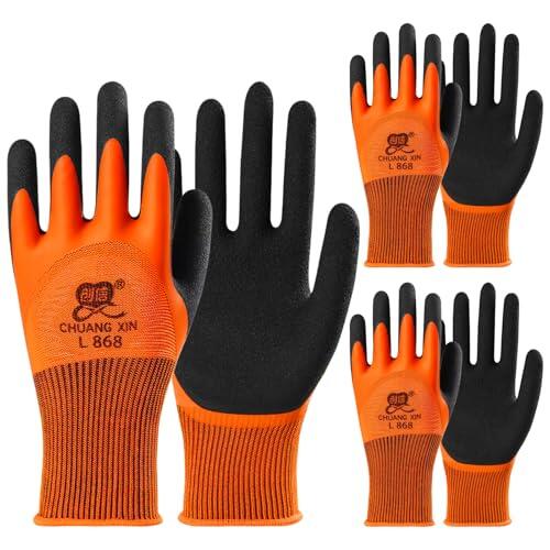 flintronic 3 Pares Guantes de Trabajo para Hombres y Mujeres, Guantes Impermeables, Guantes de Securidad Nylon y Latex, Recubrimiento de Látex Doble, Súper Agarre Antideslizante, Jardinería Coches-M