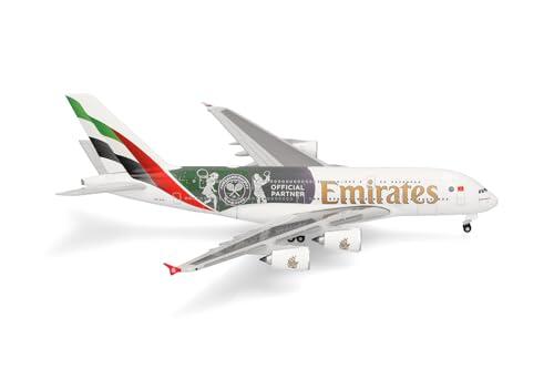 Herpa Miniatura del avión Emirates Airbus A380 Wimbledon Official Partner, Escala 1/500, Modelo prefabricado, maqueta de colección, modelismo, avión sin Soporte, Figura Metal