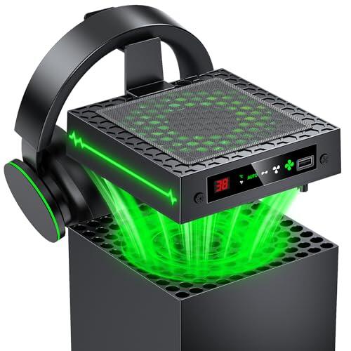 Ventilador de refrigeración automática para Xbox Series X con pantalla LED de temperatura y 9 modos de iluminación RGB, sistema de refrigeración inteligente térmicamente ajustable para Xbox Series X