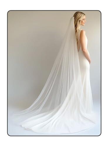 SSIMIDAPT Velo de Novia de 2 Capa 300 cm, Velo Largo Catedral Nupcial Tul con Peine, Velos para Mujer, Accesorios para Cabello de Boda Velo de Novia de Boda(Blanco Marfil)