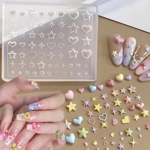 Tazuxetuqe Silicona Formas De Uñas Estrella Corazón Hexagrama 3D Estrellas Diseño Para Uñas Resina Colgantes De Estrella Plantilla Grabado Modelo Para Arte De Uñas Acceso