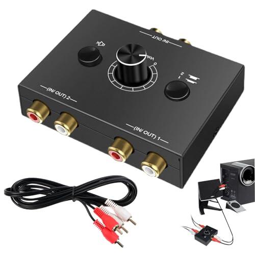 LgCiXli Conmutador de audio RCA Cinch bidireccional | Conmutador estéreo de 2 vías con control de volumen preciso | Transmisión de señal sin pérdida para HiFi, PC y altavoces activos