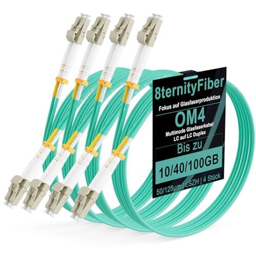 8ternityFiber OM4 LC LC - Cable de fibra óptica (2 m, 10 GB/40 GB/100 GB, LC Multimodo, Duplex 50/125 µm, opciones de longitud: 0,2 m-50 m, OD: 2 mm, LSZH Aqua-4 unidades)