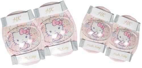 Juego de Coderas y Rodilleras Tataway Hello Kitty para niñas, Talla S, con Carcasa rígida, Acolchado Interior y Correas elásticas Ajustables, certificación CE EN14120