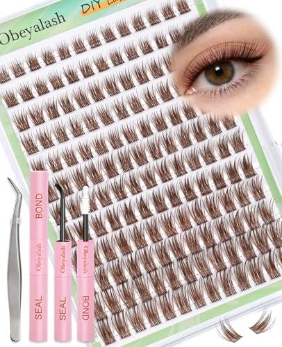 Obeyalash Brown Extensiones De PestañAs Kit 156pcs Wispy Eyelashes Cluster Lashes Kit Lash Extensions Cluster Lashes Natural With Bond and Seal 8-16mm DIY at Home-YLB09