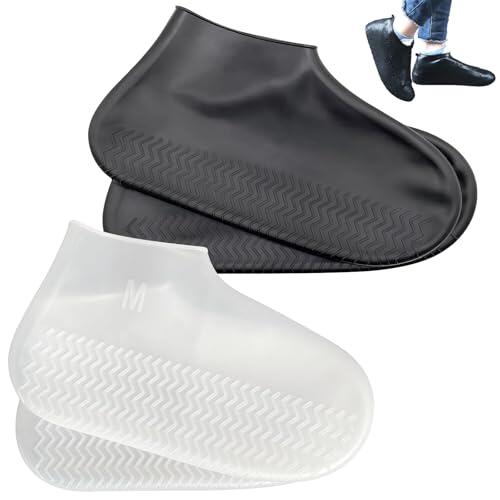 Ferizzia 2 Pares Cubre Zapatos Impermeable, Reutilizable Funda de Silicona para Zapatos, Protector Calzado Lluvia, Lavable, para Caminos Fangosos, Días de Lluvia, Nieve, para Adultos y Niños (M)