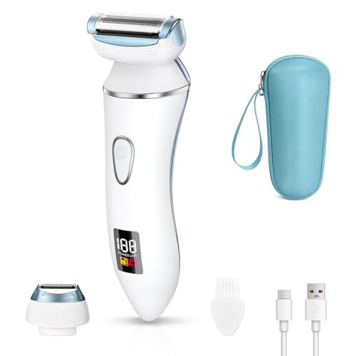 Ruycllo Afeitadora Eléctrica Mujer 2 en 1, Rasuradora Íntima Mujer y Recortadora Bikini IPX7 Impermeable con Pantalla LED, Afeitadora Mujer para Piernas, Axilas y Zona Íntima con Estuche