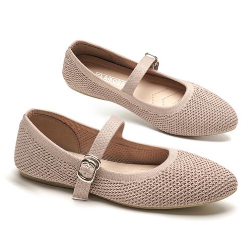 GLAMORA Bailarinas Mujer Merceditas Punto Correa Hebilla Cierre Rápido Zapatos Planos Cómodos Plantilla Acolchada Tejido Transpirable Verano Ligero Diario Ajustable moc-38