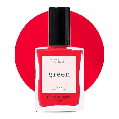 Manucurist - Green Smalto Unghie Spicy - Rosso con Sottotoni Rosati - Smalti per Unghie classico 9-Free - Vegano e di Origine Biologica (80%) - Manicure Professionale - 15ml - Nail Polish