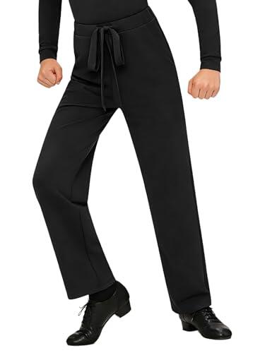 Agoky Pantalón De Niños para La Danza Latín Americano De Cintura Alta Pantalones Cintura Elástica Ropa Práctica Negro 15-16 años