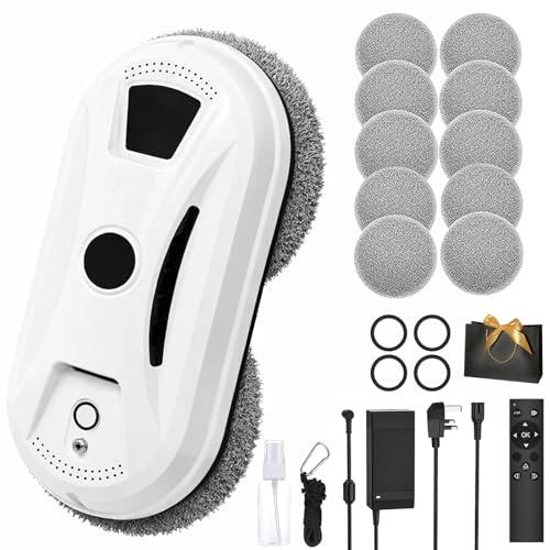 2026 New Automatic Smart Window Cleaning Robot, 5600Pa Electric Window Cleaner with 10 Rags, 3 Cleaning Modes, Smart Navigation, Edge Detection, Smart Spray & Streak-Free Shine (White)