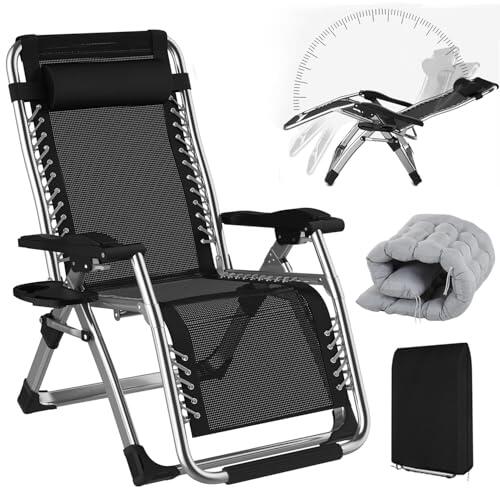 Tumbonas Plegable Jardin Exterior 72cm Ancho Hasta 240KG, Silla Reclinable Jardín con Cojín, Funda y Portavasos, Transpirable Ligera, Tumbona Gravedad Cero Aluminio para Terraza, Piscina y Playa