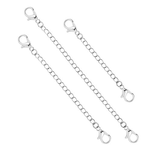 3 Piezas Extensor de Collar de Acero Inoxidable, Cadena de Extensión Plata para Pulseras y Tobilleras, Kit Ajustable con Cierres de Mosquetón 3cm 5cm 7cm