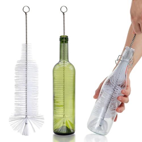 Cepillo de botella para botellas de vidrio, cepillos de limpieza de botellas, limpiador de botellas, cepillo de botella para limpiar todo tipo de botellas de vino de cuello estrecho (2 unidades
