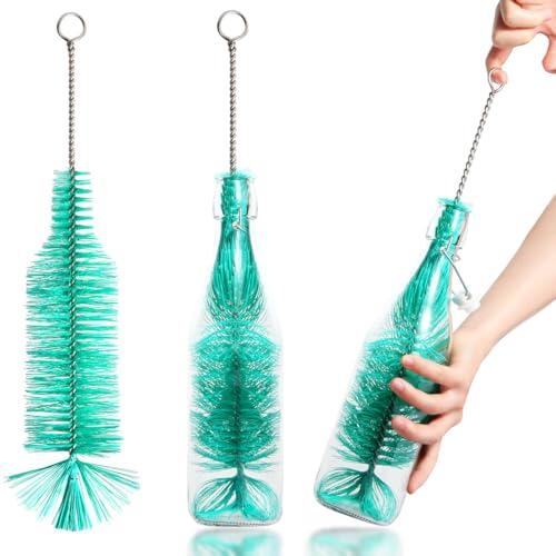 Cepillo de botella para botellas de vidrio, cepillos de limpieza de botellas, limpiador de botellas, cepillo de botella para limpiar todo tipo de botellas de vino de cuello estrecho (2 unidades, verde