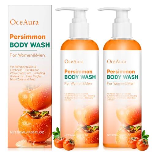 2 Persimmon Body Wash,Gel de Ducha de Caqui,Jabón Corporal de Caqui y Té Verde,Gel de Baño de Limpieza Profunda Hidratante Natural Eliminador de Olores