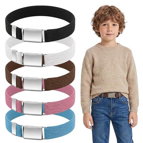 Jiaoshou Pan 5 Piezas Cinturones Elásticos para Niños, Cinturón Ajustable con Hebilla Cuadrada, para Niños y Niñas de 2 a 15 Años, para Uniforme Escolar, Vaqueros, Pantalones y Vestidos (Tipo 2)