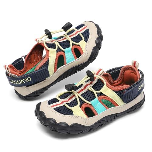 SAGUARO Niños Sandalias Barefoot Niña Niño Transpirables Sandalias Cerradas Trekking Antideslizante Zapatillas Verano con Puntera Ancha y Suela Zero Drop para Deportiva Playa Diario Blanco Crema,Gr.28