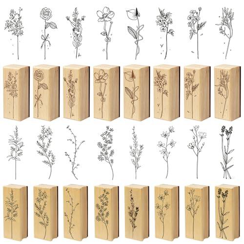 Rebanky 16 Piezas Sellos Madera Scrapbooking de Flores y Plantas Sellos Caucho Vintage sellos Madera Manualidades para Scrapbooking, Diario,Tarjeta