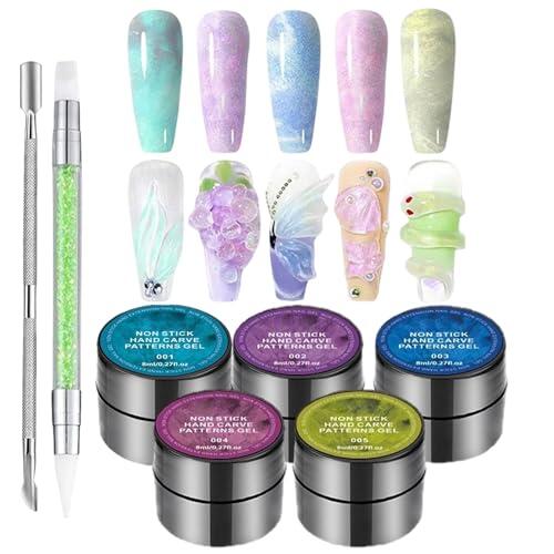 Gel Constructor - Pegamento sólido de luz UV para extensiones de uñas, 5 piezas, antiadherente | Gel de Construcción para Uñas - Para Principiantes Manicura en Casa Salón Profesional Extensión Esculpi