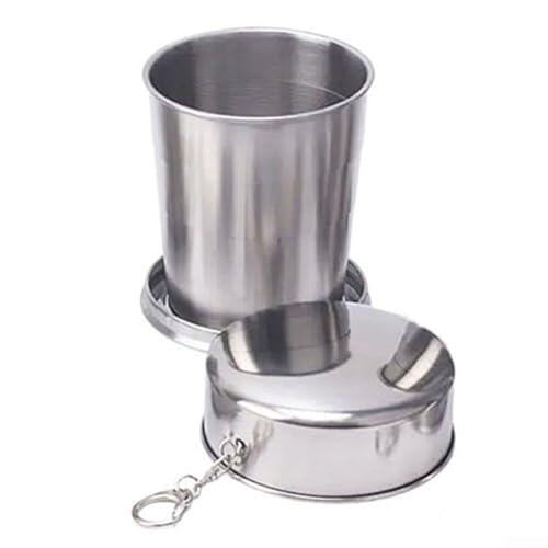 Taza de viaje de acero inoxidable 304 con interior cepillado, resiste las manchas y se enjuaga rápidamente para un uso fiable a largo plazo en cualquier lugar (taza de 4 pliegues de 250 ml)