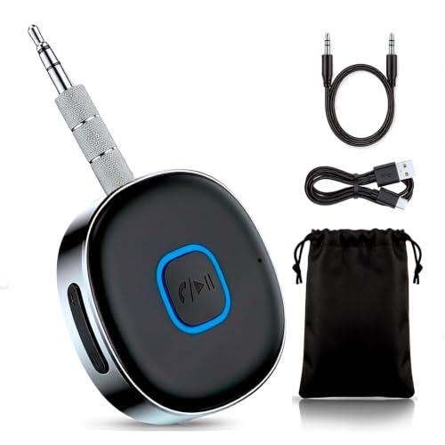 Nyxia® Receptor Bluetooth 5.4 Adaptador para Coche y AUX | Conexión Dual | Audio Jack 3.5 mm | Tiempo Reproducción 16H | para Altavoz | Estéreo Doméstico | Llamadas Manos Libres | Auriculares Cable.