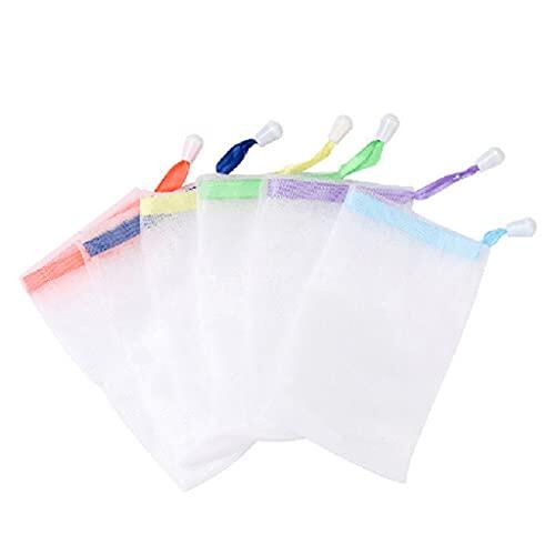 PANGBOER Bolsa de ahorro de jabón, exfolia la limpieza facial, red de espuma blanca con cordones, 2 unidades, ahorro de jabón, ducha, viaje