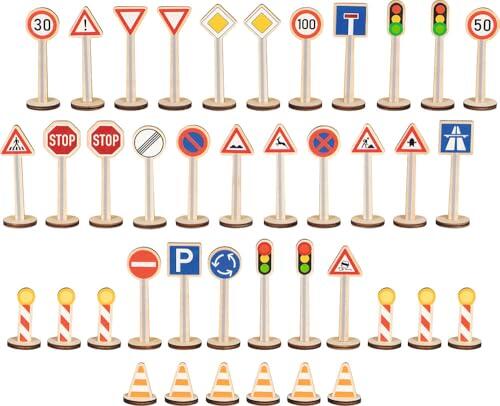 goki 53761 – Juego de 40 señales de tráfico de madera, juguete educativo para niños a partir de 3 años
