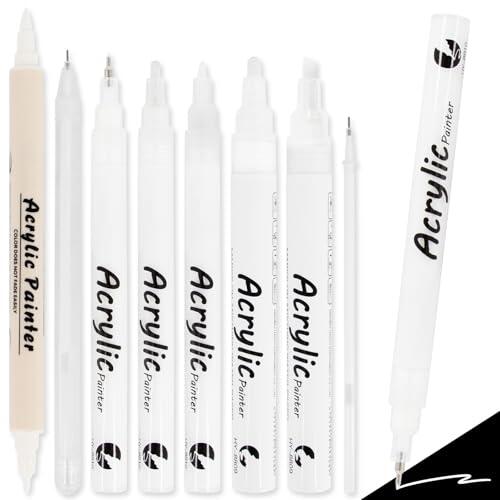 BORISCA 6 Rotulador Acrilico Blanco con Fineliner para Dibujo Hecho a Mano de Garabatos Rotulador Permanente Blanco Impermeable Juego de Rotuladores Acrilicos Blancos para Piedra, Madera, Lona y Papel