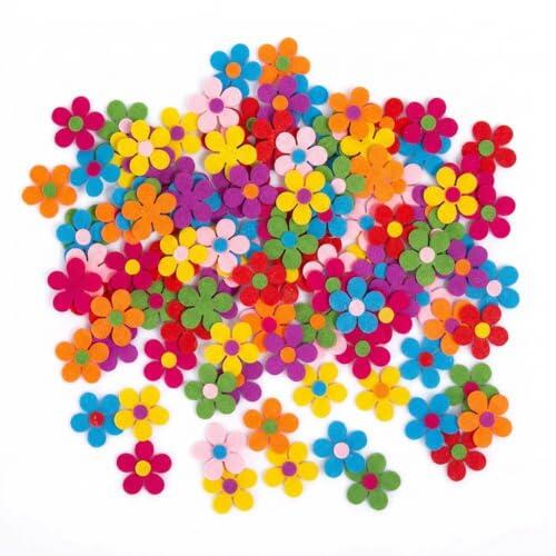 100 flores de fieltro de 3 cm, coloridas flores de tela de cinco hojas para manualidades, flores de fieltro como decoración para primavera, proyectos de manualidades, tarjetas de felicitación
