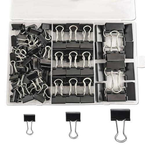 FZGUSYAF 100 clips plegables de 15 mm, 19 mm, 25 mm, color negro, con caja de almacenamiento