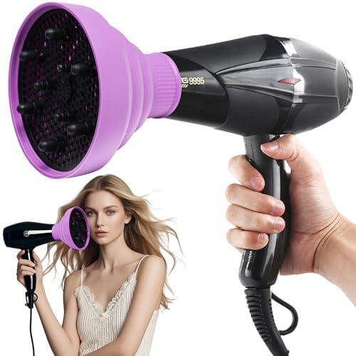 Mugtide Accesorio Difusor Universal para Cabello Rizado y Ondulado Natural, Boquilla para Secador de Pelo, Difusor Universal para Cabello Rizado con Boquillas (Morado)