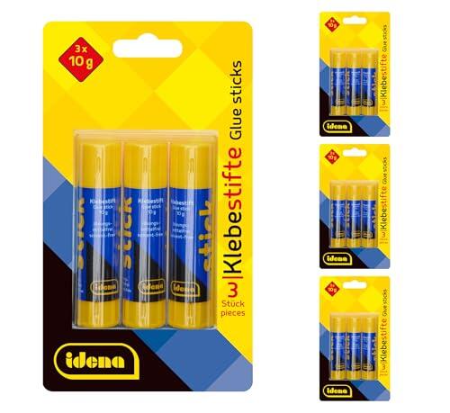 Idena 90522 - Barrita de pegamento, incolora, 12 x 10 g, sin disolventes, pegamento apto para niños para manualidades y trabajos artísticos