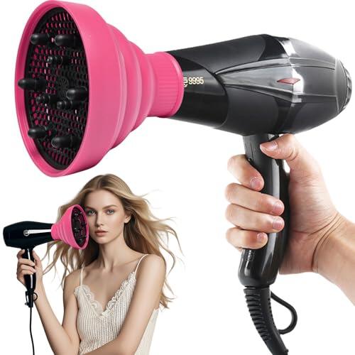 Mugtide Accesorio Difusor Universal para Cabello Rizado y Ondulado Natural, Boquilla para Secador de Pelo, Difusor Universal para Cabello Rizado con Boquillas (Magenta)