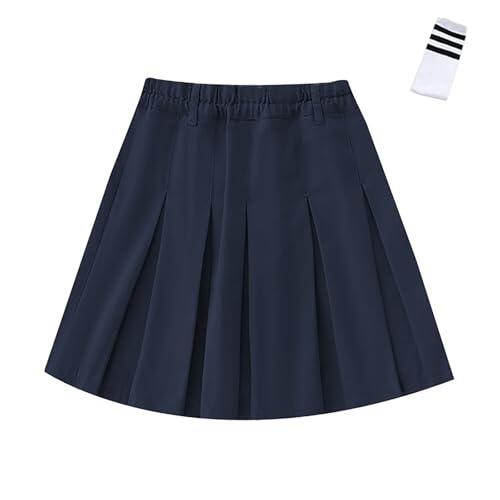 Falda de tenis plisada de cintura alta para mujer y niña, falda escolar con pantalones cortos interiores, azul marino, 15-16 años