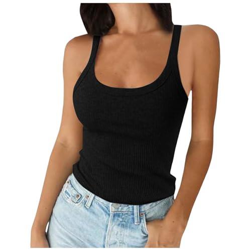 Camiseta Tirantes Sin Mangas Mujer Finos Elegante Blusa Camisetas Deportivas Color Sólido Ligero Camisa Slim Fit Basic Shirt Primavera Verano Moda # L