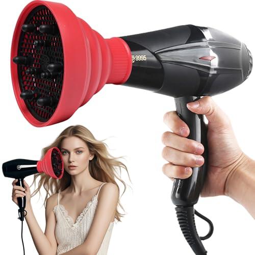 Mugtide Accesorio Difusor Universal para Cabello Rizado y Ondulado Natural, Boquilla para Secador de Pelo, Difusor Universal para Cabello Rizado con Boquillas (Rojo)