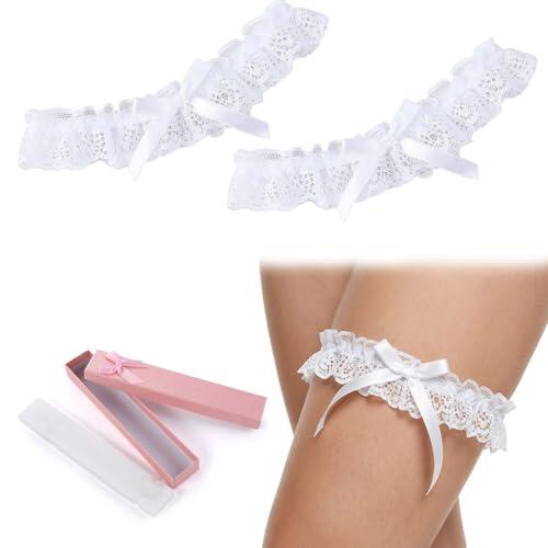 MNYXIS 2 Piezas Liga Novia, Liga Novia, Liguero de Boda de Encaje Blanco con Lazo, Regalo Nupcial, Accesorios de Novia para Fiesta, Compromiso, Despedida de Soltera