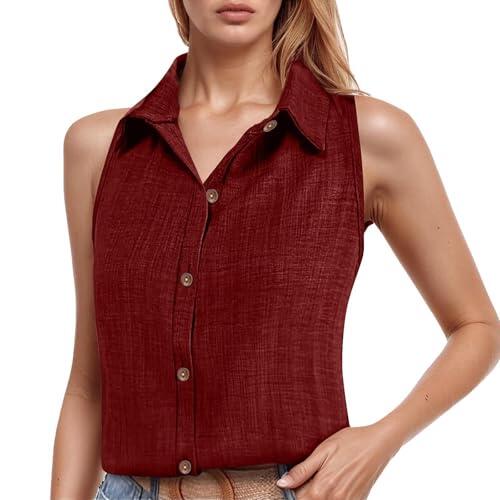 Camiseta sin Mangas para Mujer de Verano Camisetas Deportivas Tirantes Color Sólido Ligero Camisa Camisola Ajuste Elegante IR al Trabajo, Citas, Vacaciones # L