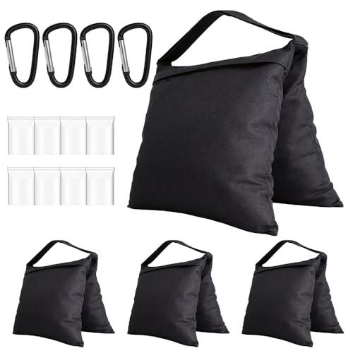Afenau Saco de Arena Fotografia, 4 Piezas Bolsa Arena Tripode con 8 Bolsas Ziplock y 4 Mosquetones, Sacos de Arena, Saco para Arena para Sombrilla Carpa Pérgola Stands, Carga Máxima 12 KG
