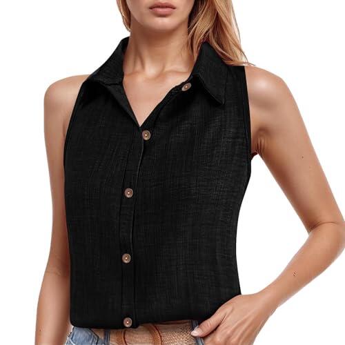 Camiseta sin Mangas para Mujer de Verano Camisetas Deportivas Tirantes Color Sólido Ligero Camisa Camisola Ajuste Elegante IR al Trabajo, Citas, Vacaciones # L