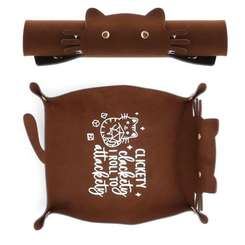 Bandeja Dados Plegable Gato Piel, Soporte Cubo Plegable Cuero con Humor