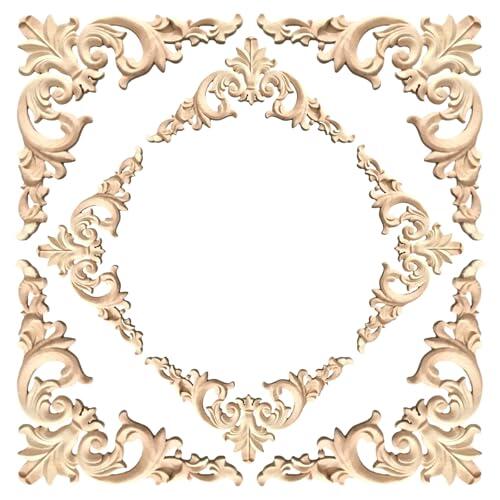 BSITSSS 8 Piezas Molduras de Madera Aplique Tallado, Floral Molduras Decorativas de Madera 8 x 8 cm, Calcomanía Decorativa para Pared Armario Espejo Chimenea Puerta Cama Techo