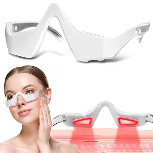 Gafas de Terapia de Luz Roja para Ojos, Masajeador Ocular con Fototerapia Tricolor, Vibración + Calor + Masaje EMS, Para Disminuir las Líneas de Expresión y Ojeras, Aliviar la Fatiga Ocular