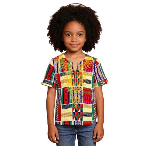 Camisa de manga corta para niños y niñas, estilo árabe, estilo africano, clásica, estilo dashiki, informal, holgada, musulmán, para niños y niñas, ropa tradicional étnica, transpirable, suave, 02