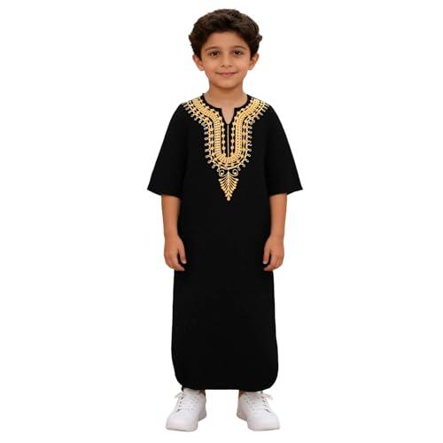 Ropa musulmana para niños, estilo africano, clásico, dashiki, casual, holgado, manga corta, vestido musulmán, camisa larga para niños y niñas, ropa de juego étnico tradicional, transpirable, suave, 01