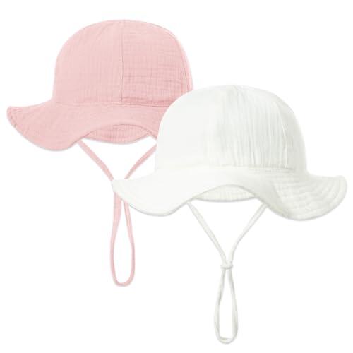 HTTDSLF 2 Pcs Sombrero de Sol para Bebé, Gorro de Sol para Bebé, Gorro de Encaje para bebé o niña, Ajustable Gorro Verano de Pescador para Exteriores Playa Piscina