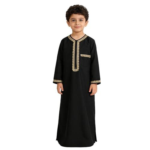 Ropa musulmana para niños, bata musulmana para niños, estilo étnico tradicional, manga larga, informal, con bolsillos, para uso diario de 2 a 7 años, 01#_Negro, 6-7 años